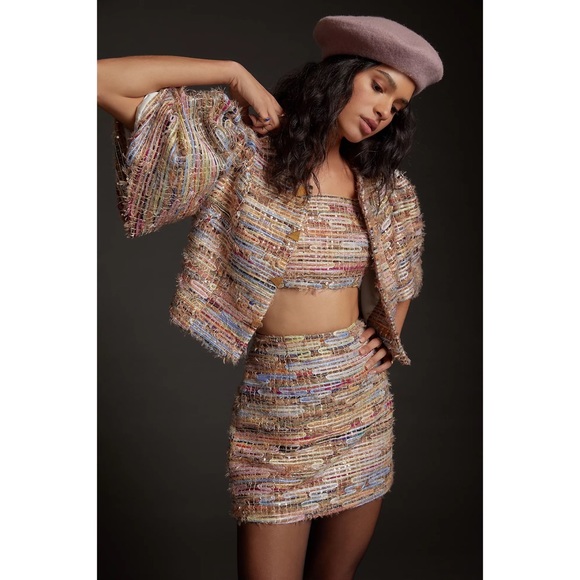 Anthropologie Delfi Tweed Three-Piece Skirt Set